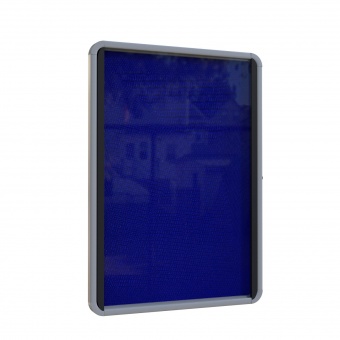 Info-Wandvitrine, 100 cm hoch, 75x3,7 cm (B/T), Rückwand blauer Stoff, 